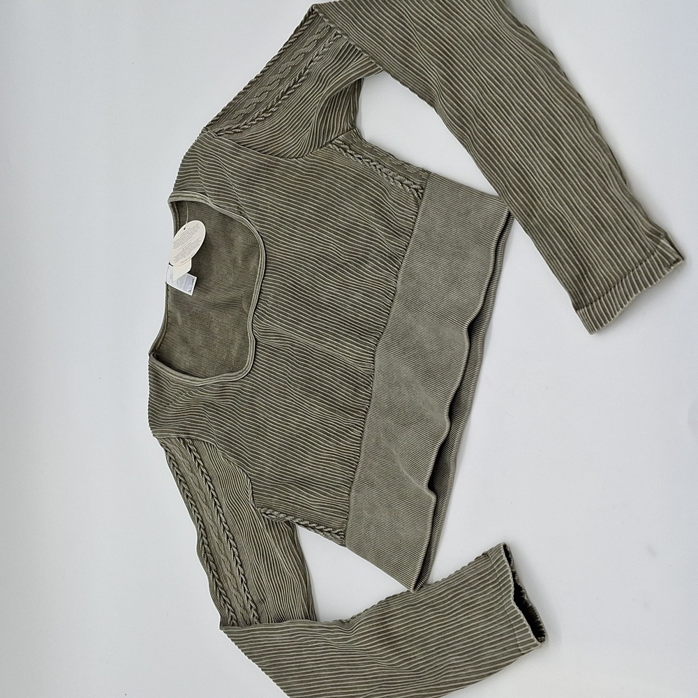 OFFLINE by Aerie Seamless Cable Square Neck Top Washed Olive L